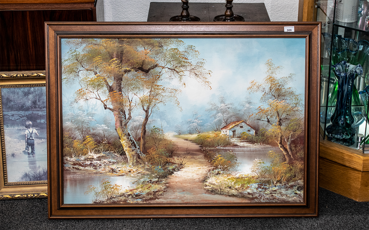 Large Oil on Canvas, depicting a cottage