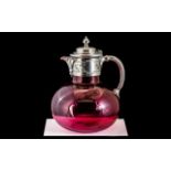 A Victorian Cranberry Glass Decanter sil