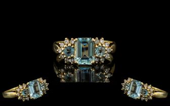18 Ct Gold Attractive Aquamarine Diamond