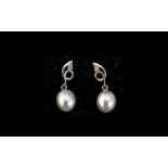 White Cultured Pearl Drop Earrings, sing