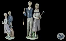 Lladro Hand Painted Porcelain Figure ' Golfing Couple ' Model No 1453. Issued 1983 - Retired. Height