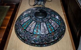 Large Tiffany Style Light Fitting in shades of blue, pink and lilac. Diameter approximately 22''.