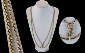Victorian Superb Quality 15ct Gold Long Muff Chain with Attached Watch Key ( 15ct ) Set with
