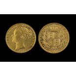 Queen Victoria Bun Head Shield Back 22ct Gold Full Sovereign Sydney Mint - Date 1878. High Grade