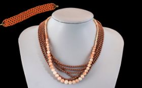 A Fine Collection of Antique Coral Bracelet and 2 Necklaces From the 1920's. Comprises 1/ Antique