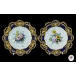Royal Crown Derby Superb Pair of Hand Painted Cabinet Plates. The Central Panels with Hand Painted