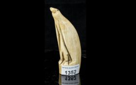 Whale Tooth Carved In the Form of a Penguin. Approx 5.5 Inches High.