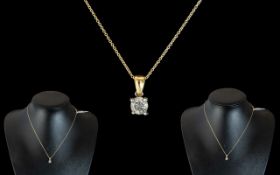 18ct Diamond Single Stone Pendant on fine chain. Round modern brilliant cut diamond approx 60 pts,