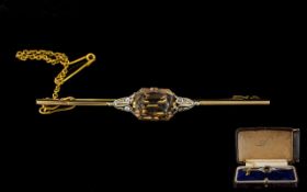 Antique Period 18ct Gold Brooch Set with Smoky Topaz and Diamonds. Marked 18ct, Maker C.D & Company.
