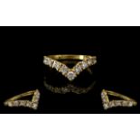 Ladies 18ct Yellow Gold - Superb Diamond Set Wishbone Ring. Each Diamond Four Claw Set, Set with