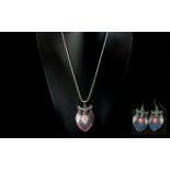 Stylised 'Owl' Pendant Necklace and Earrings Set, with polychrome crystals and beads set in white