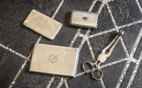 Collection of Silver Items. Consists of Silver Sugar Nips, 2 Vesta Cases & 1 Silver Card Holder. ( 4