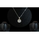 9ct Gold Diamond Pendant & Chain, pendant set with round modern brilliant cut diamonds surrounded by