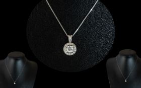 9ct Gold Diamond Pendant & Chain, pendant set with round modern brilliant cut diamonds surrounded by
