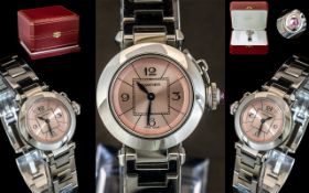 Cartier - Pasha Ladies Stainless Steel Bracelet Watch, Features a Pink Dial and Sapphire Crystal