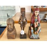 Three Hand Carved Wooded Artwork. Includes Ouro Artesania - Don Quiwote Depicted with Sward and Book