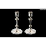 Early 20th Century Excellent Pair of Matched Diamond Cut Sterling Silver Candlesticks. Makers Mark