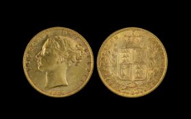 Queen Victoria 22ct Gold Young Head Shield Back Full Sovereign - Date 1872. Die Number 1. High Grade