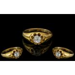 Antique Period - Excellent 18ct Yellow Gold Single Stone Diamond Set Ring. Gypsy Setting. Marked