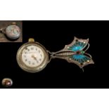 A Beautiful Enamel Plique - A - Jour Gem Set Brooch / Watch From the Early 20th Century. The