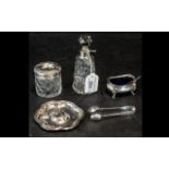 Small Collection of Silver, comprising a salt dish with blue liner and spoon, a pair of sugar tongs,