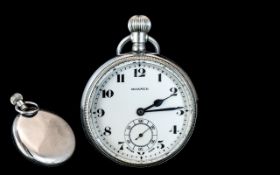 Roamer Stem Winding Open Faced Screw Back 1930's Open Faced Pocket Watch, With White Enamel Dial,