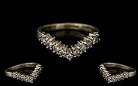 18ct Gold Diamond Wishbone Half Eternity Ring, set with 9 brilliant cut diamonds, ring size I, fully