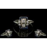 Ladies Platinum - Art Deco Period Diamond and Sapphire Set Dress Ring of Excellent Design / Style.