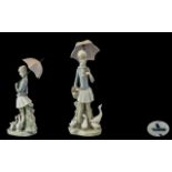 Lladro Hand Painted Porcelain Figure ' Girl with Umbrella and Geese ' Model No 4510. Issued 1969 -