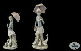 Lladro Hand Painted Porcelain Figure ' Girl with Umbrella and Geese ' Model No 4510. Issued 1969 -