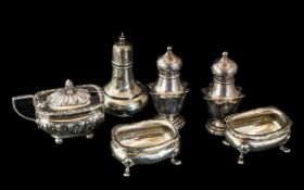 Collection of Silver Items. Consists of 2 Small Salt Dishes, 3 Small Salts Shakers + 1 Other. All