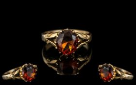 Ladies 9ct Gold Attractive Single Stone Orange Topaz Set Ring, Not Marked but Tests 9ct. Topaz of