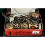 Box of Vintage Costume Jewellery, comprising necklaces, beads, chains, brooches stone and crystal