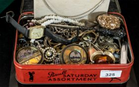 Box of Vintage Costume Jewellery, comprising necklaces, beads, chains, brooches stone and crystal