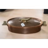 Stockli Copper Fish Pan, with cover with fish handle. Tin coated interior, and fin handles. Pan size