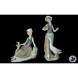 Lladro Pair of Hand Painted Porcelain Figures ( 2 ) Comprises 1/ Girl with Duck, Model No 1052.