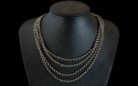 Antique Period - Sterling Silver Double Strand Belcher Chain of Long Length. Later Clasp - Not