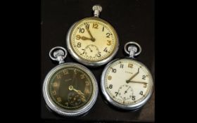 3 World War II - Military Watch Elgin - Steel Cased Stem Winding Military Issue Pocket Watch, With