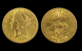 United States of America LIberty Head 20 Dollar Gold Coin - Date 1904. High Grade Coin - E.F /