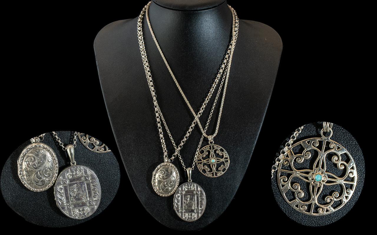 A Fine Collection of Sterling Silver Lockets ( 2 ) Antique Period and Vintage Pendant With