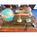 A Collection of Assorted Items to include Solid State radio light, a globe, brass desk lamp, walking