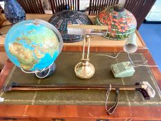 A Collection of Assorted Items to include Solid State radio light, a globe, brass desk lamp, walking