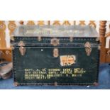 Large Military Metal Trunk, stencilled 'Capt. A D Dionne, (AUS. Ret.) c/o Cottage Cafe, Castle