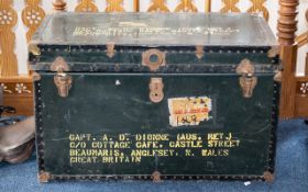 Large Military Metal Trunk, stencilled 'Capt. A D Dionne, (AUS. Ret.) c/o Cottage Cafe, Castle