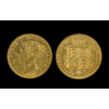 Queen Victoria - Bun Head Shield Back 22ct Gold Half Sovereign ( Scarce ) Date 1877. High Grade Coin