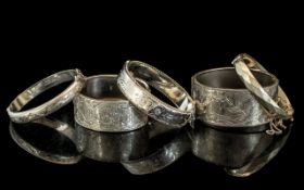 Collection Of Five Silver Hinged Bangles, To Include 2 Antique Broad Bangles With Engraved