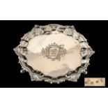 George II - Superb Quality and Rare Sterling Silver Small Footed Card - Letter Waiter / Tray, By