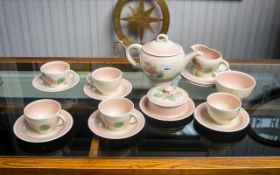 A Susie Cooper Tea Set by Crown Works, Burslem England. Comprises Tea Pot Approx 6 Inches High