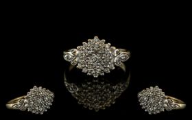 Ladies 9ct Gold - Attractive Diamond Set Cluster Ring. Full Hallmark to Interior of Shank.