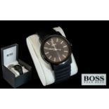 Boss - Unisex Black Ceramic and Black Hard Rubber Wrist Watch, Also Feature a Black Dial, With